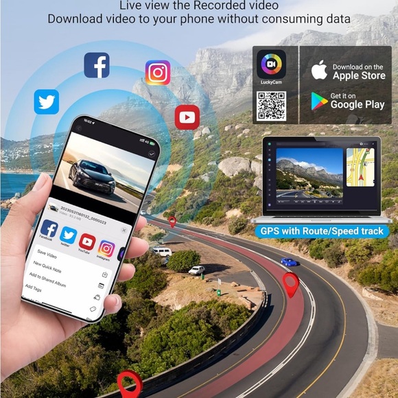 4K Dash Cam Front & Rear 1080P Dual Full HD Recorder W/Built-in Wi-Fi GPS New - Picture 4 of 8